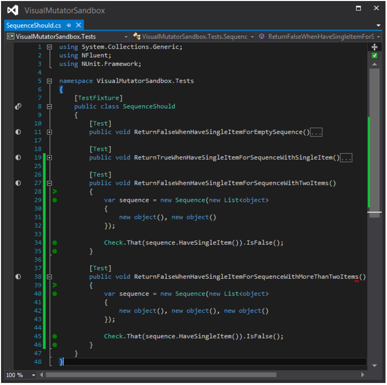 Code de test avec le test manquant